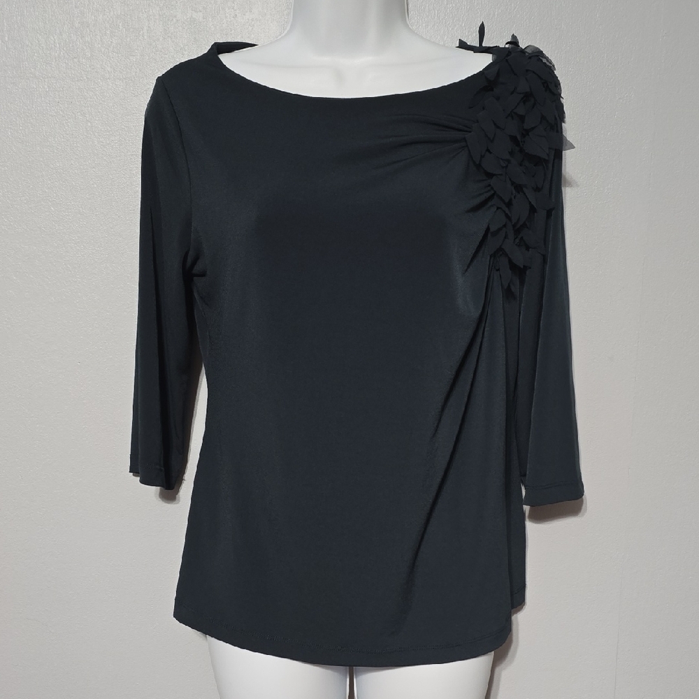 Worthington Black Blouse with Shoulder Embellishment